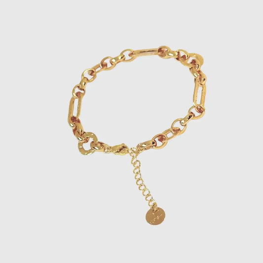 18K Gold Plated Hammered Paperclip Link Bracelet For Women