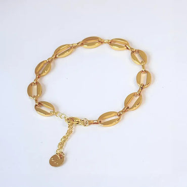 18K Gold Plated Hammered Paperclip Link Bracelet For Women