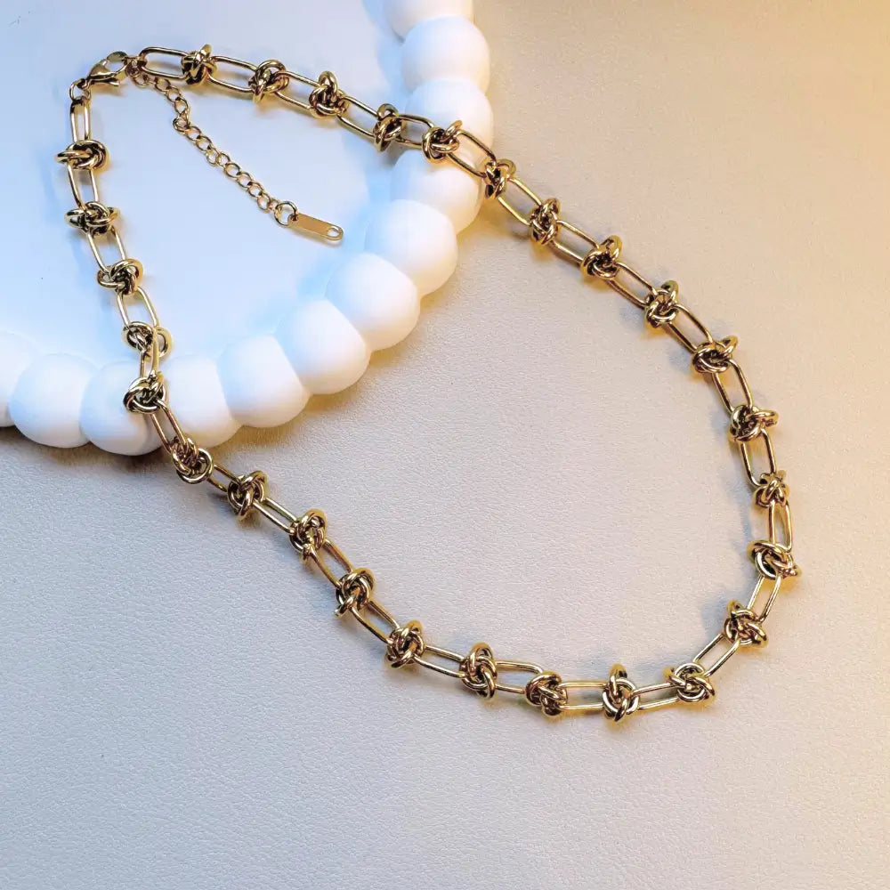 Gold Stainless Steel Knot Link Chain Necklace