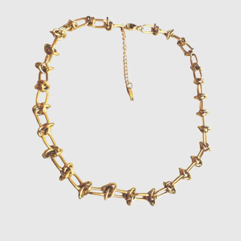 Gold Stainless Steel Knot Link Chain Necklace
