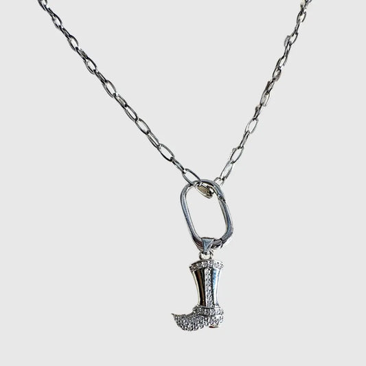 Western Boot Charm Necklace with Paperclip Chai