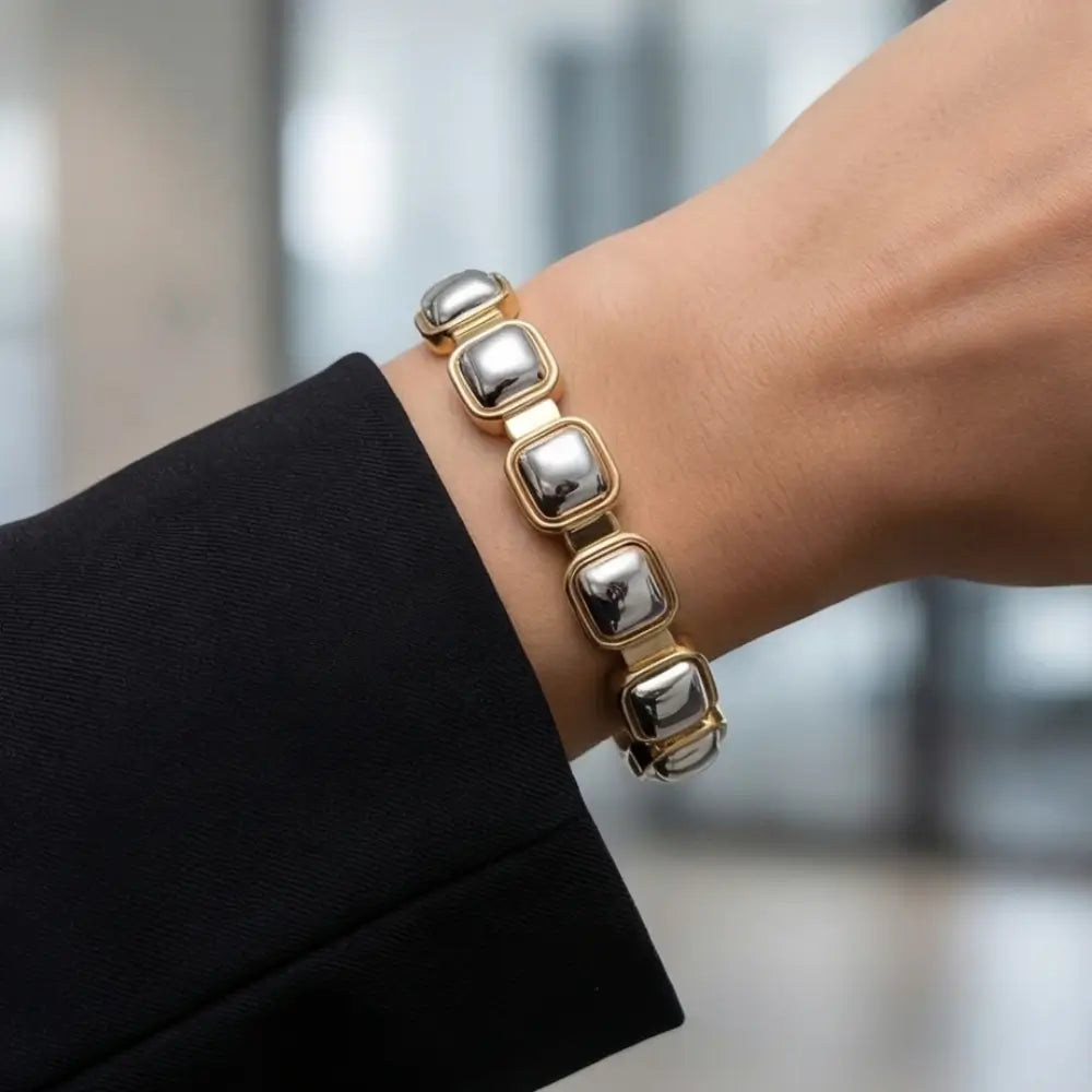 Two Tone Gold and Silver Stretch Bracelet for Women – Modern Elastic Statement Jewelry