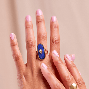Lapis Lazuli & Gold Plated Adjustable Ring - Boho Luxe Statement Jewelry