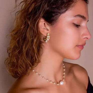 Gold Stud Earrings With Imitation Pearls