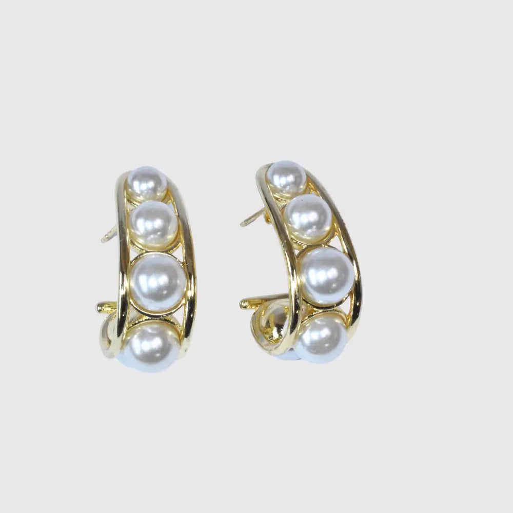 Gold Stud Earrings With Imitation Pearls