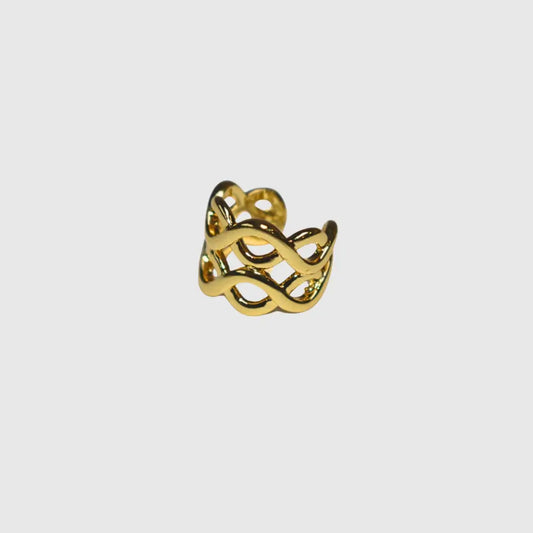 Gold Wave Ear Cuff – Open Lattice (No Piercing)