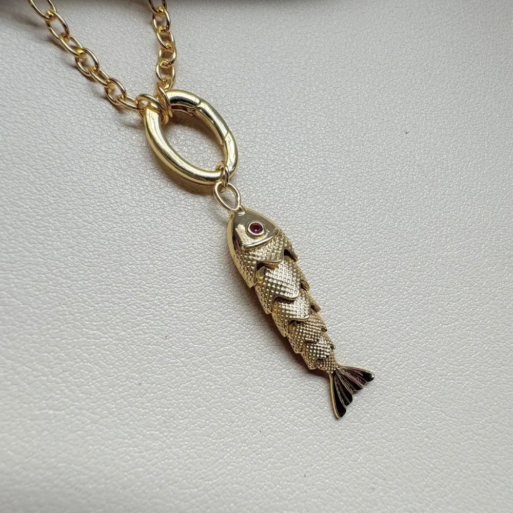 18K Gold-Plated Articulated Fish Pendant Necklace – 18" Ring Clasp