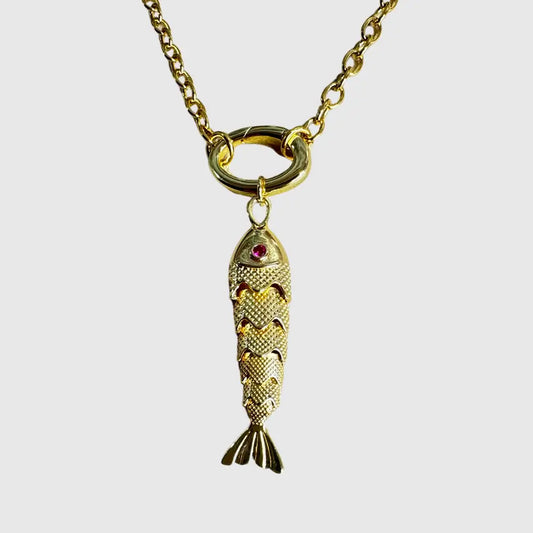 18K Gold-Plated Articulated Fish Pendant Necklace – 18" Ring Clasp