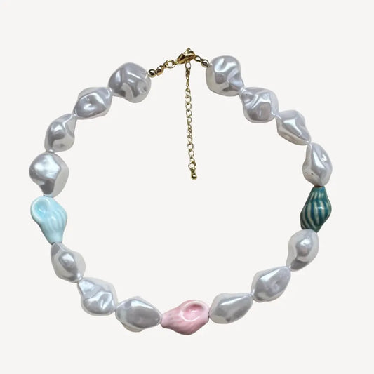 Baroque Pearl & Ceramic Bead Choker Necklace