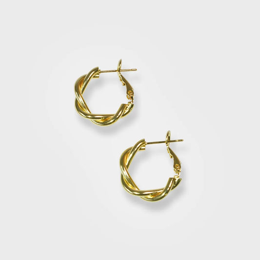 Braided 18K Gold Plated Hoop Earrings - Twisted Huggie Elegance - Available at Julie Saldivia Jewelry