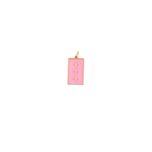 Pink rectangular charm with three sparkling stars for personalized Charm Bar jewelry.