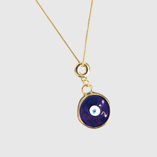 Gold Evvil Eye Necklace With Navy Blue Enemal Pendant-Elegant Protection Charm