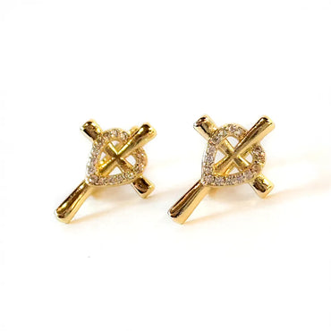 Gold Cross And Heart Earrings With Sparklingstone-Huggie Hoop Closure