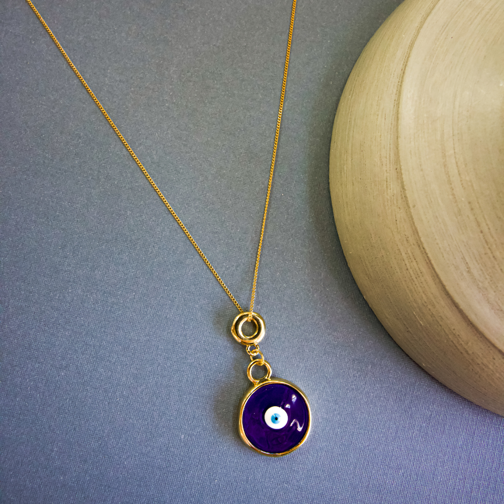 Gold Evvil Eye Necklace With Navy Blue Enemal Pendant-Elegant Protection Charm