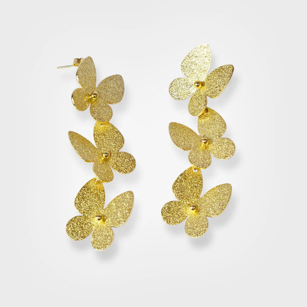 Gold Hammered Butterfly Dangle Earrings
