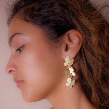Gold Hammered Butterfly Dangle Earrings