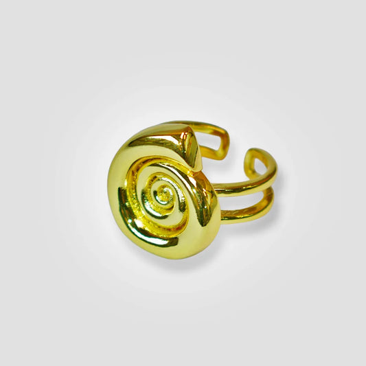 Golden Seashell Spiral Ring - 18K Plated Adjustable Statement - Available at Julie Saldivia Jewelry