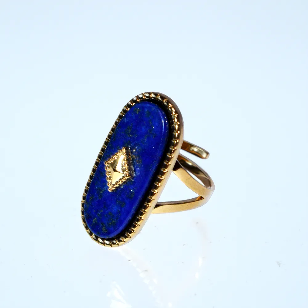 Lapis Lazuli & Gold Plated Adjustable Ring - Boho Luxe Statement Jewelry - Available at Julie Saldivia Jewelry
