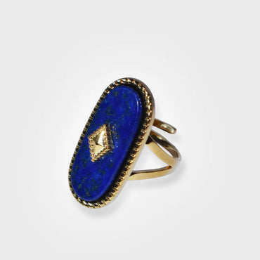 Lapis Lazuli & Gold Plated Adjustable Ring - Boho Luxe Statement Jewelry