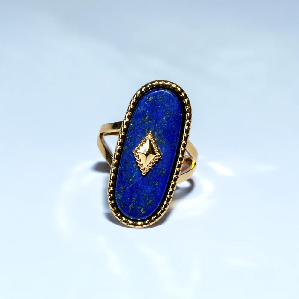 Lapis Lazuli & Gold Plated Adjustable Ring - Boho Luxe Statement Jewelry
