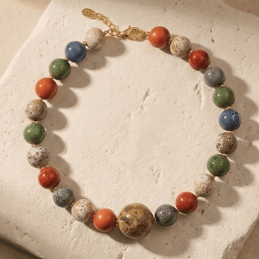 Mediterranean mosaic ceramic necklace handmade multicolor ceramic beaded princess necklace by Julie Saldivia