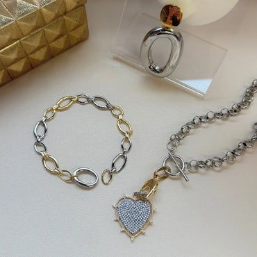 Mixed Metal Stainless Steel Chain Bracelet For Women