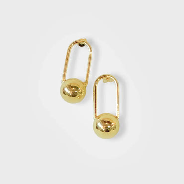 Modern Gold Padlock Drop Earrings With Ball Detail