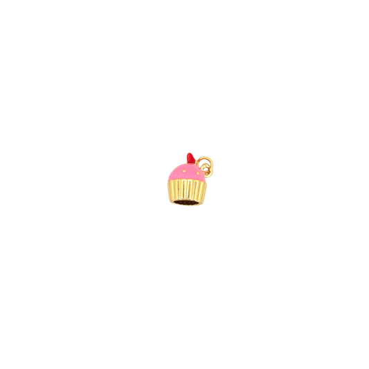 Pink cupcake enamel charm with gold details.