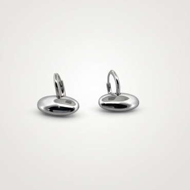 Polished silver stainless steel drop earrings with sculptural pebble design