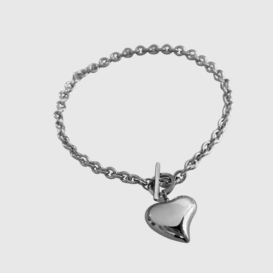 Stainless Steel Heart Charm Toggle Necklace For Women