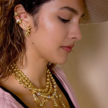 Statement Gold Sunburst Hoop Earrings -Textured Spike Design