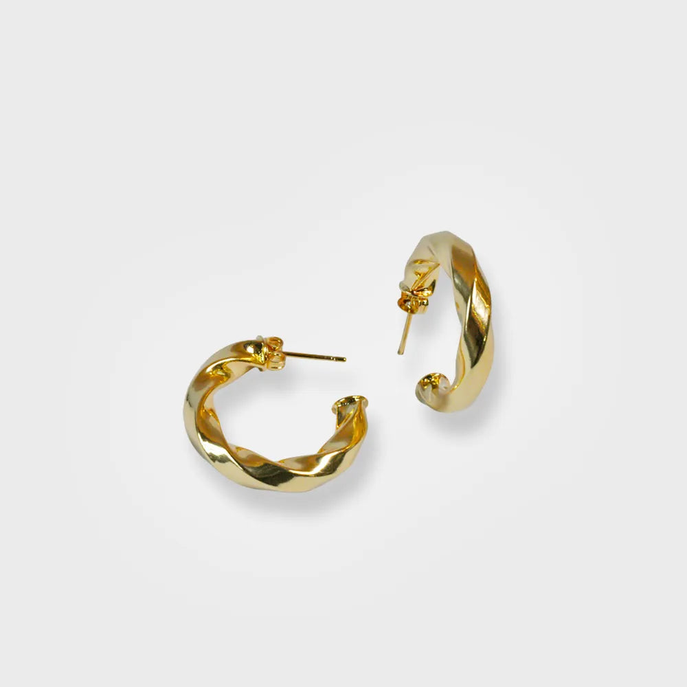 Twisted Gold Hoop Earrings With Stud Back - Available at Julie Saldivia Jewelry
