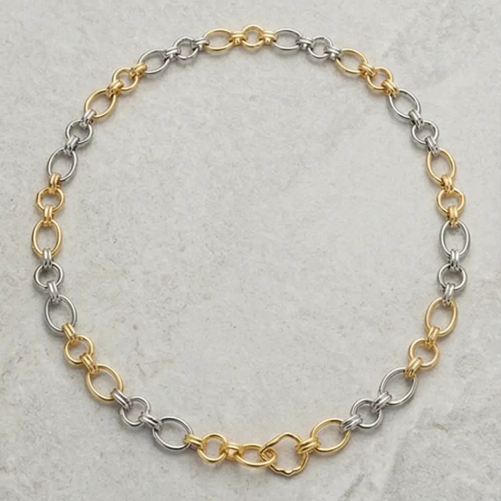 two tone gold and silver chain link necklace minimalist modern jewelry for women