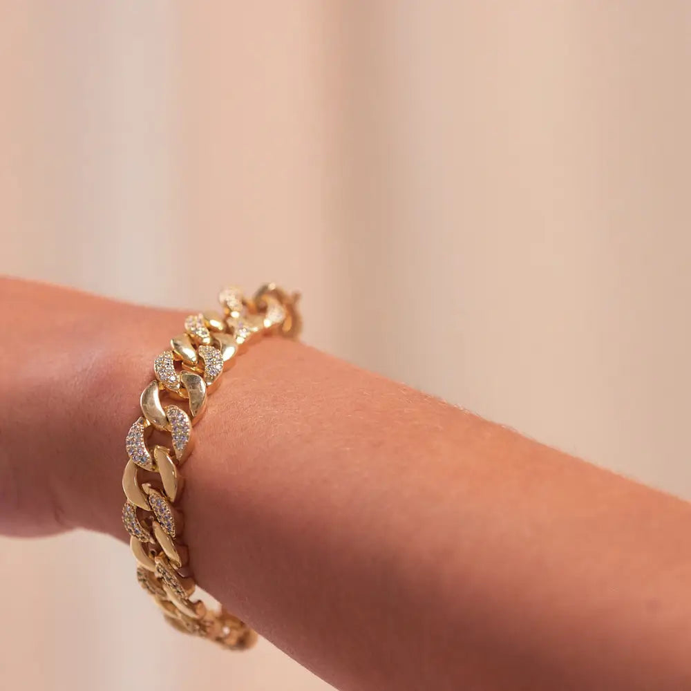 18K Gold Plated Cuban Link Zirconia Bracelet For Women