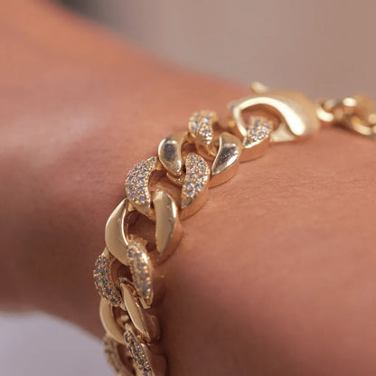 18K Gold Plated Cuban Link Zirconia Bracelet For Women