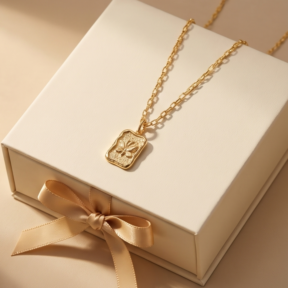 18K Gold Plated Small Butterfly Tag Necklace