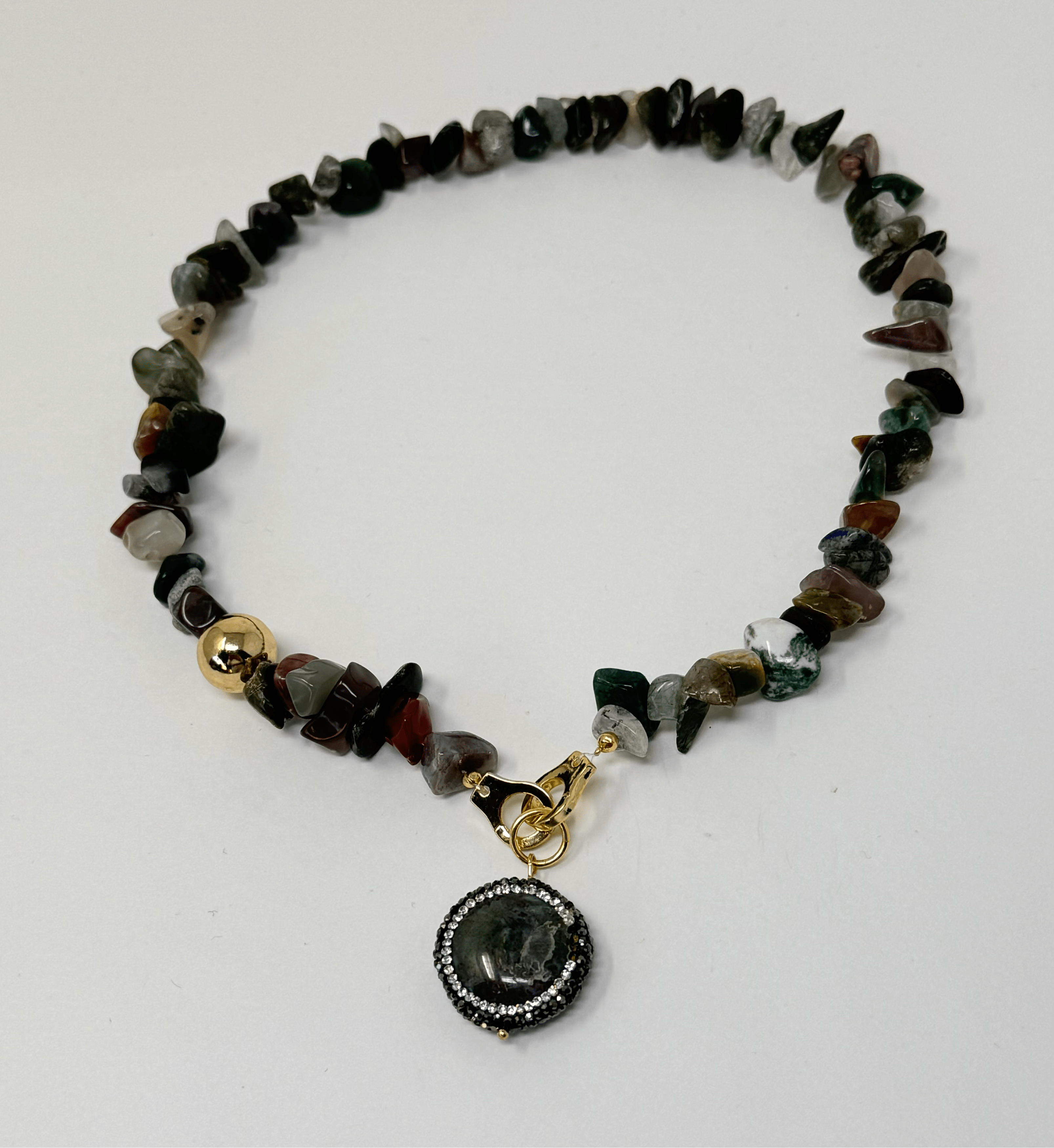 Handmade Natural Stone Necklace with Jade & Colorful Gemstones - Boho Style