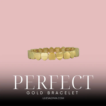 18K gold plated heart stretch bracelet in gold, featuring polished heart links, best-selling Valentine’s Day jewelry for women