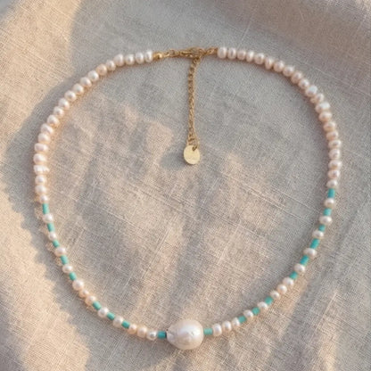 Freshwater Pearl & Turquoise Beaded Necklace | Summer Jewelry | Julie Saldivia