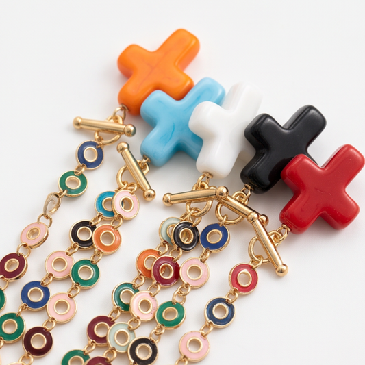 Color Pop Cross Pendant Necklace – 18” Toggle Necklace