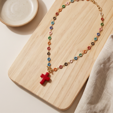 Color Pop Cross Pendant Necklace – 18” Toggle Necklace