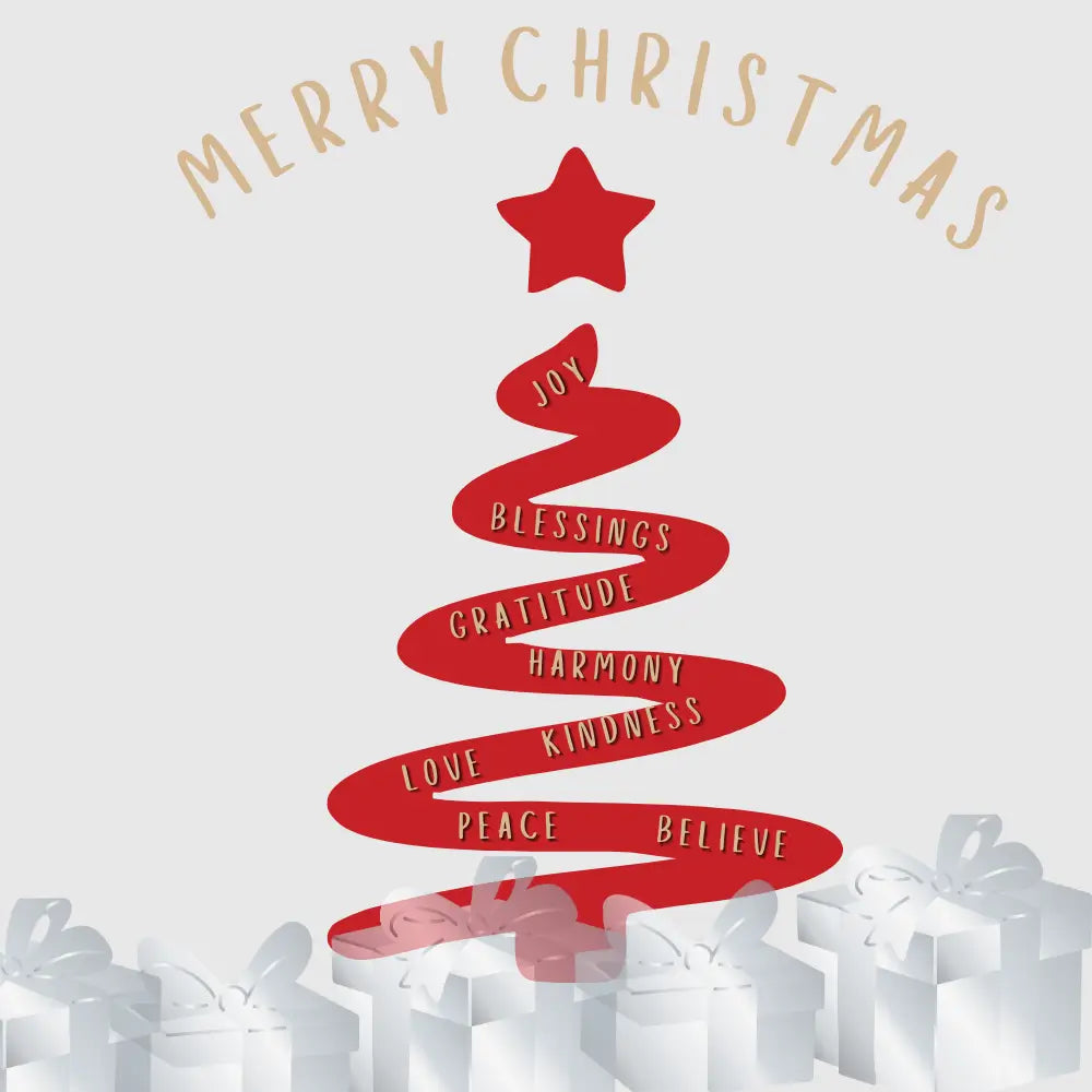 Red Christmas tree with美德价值观 on a white background