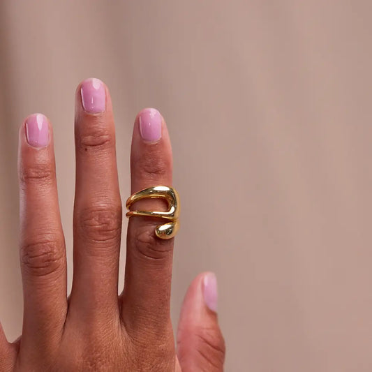 Sculptural Gold Plated Adjustable Ring - Modern Bold Design