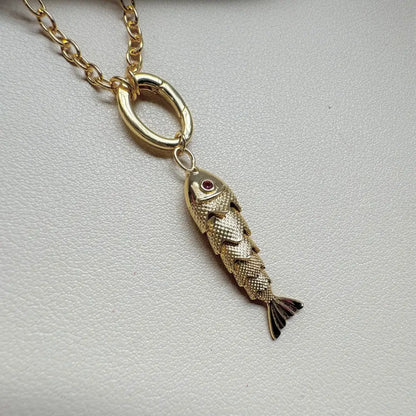18K Gold-Plated Articulated Fish Pendant Necklace – 18" Ring Clasp