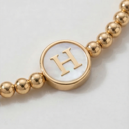 Adjustable Mother of Pearl Initial Bracelet – Personalized Gold Letter Bracelet