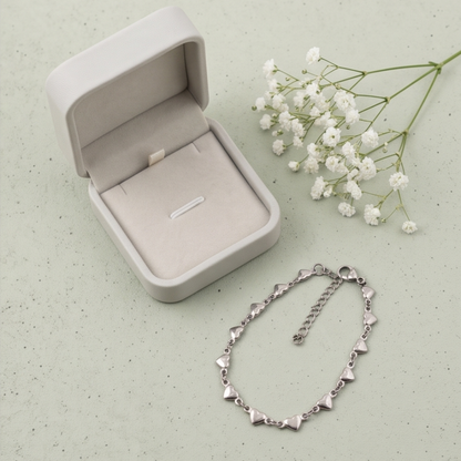Amour dainty heart chain bracelet in silver stainless steel with jewelry gift box