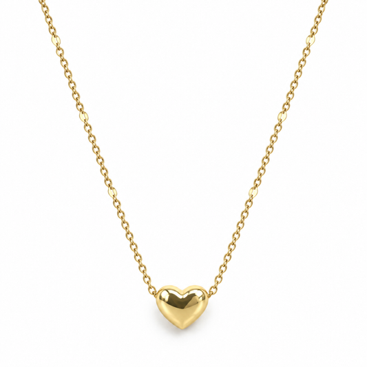 Adjustable 18k gold plated necklace with a polished puffed heart pendant and delicate fine chain