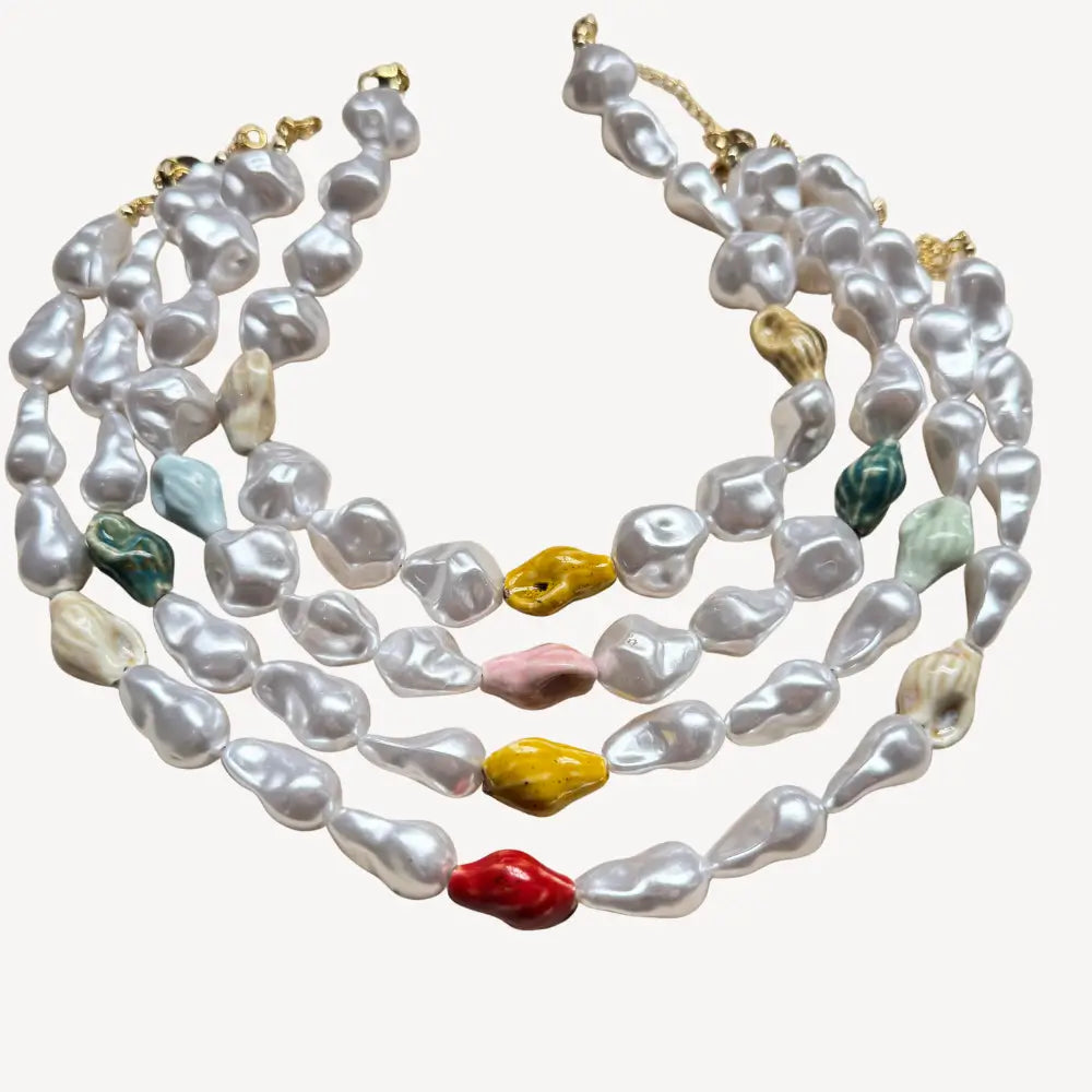 Baroque Pearl & Ceramic Bead Choker Necklace