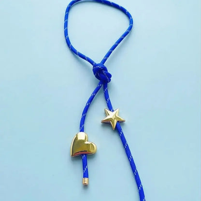 Blue paracord necklace with gold heart and star charms minimal trendy jewelry for women