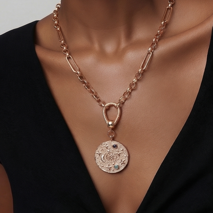 celestial medallion gold chain necklace 18k gold plated zodiac star pendant necklace for women